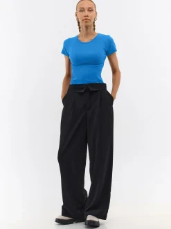 GATE Klasyczna koszulka z żebrowanej dzianiny| Koszulki I Topy·Koszulki