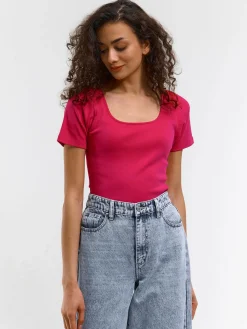 GATE Klasyczna koszulka z żebrowanej dzianiny| Koszulki I Topy·Koszulki