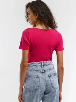 GATE Klasyczna koszulka z żebrowanej dzianiny| Koszulki I Topy·Koszulki