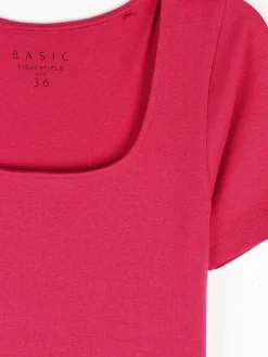 GATE Klasyczna koszulka z żebrowanej dzianiny| Koszulki I Topy·Koszulki