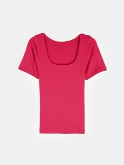 GATE Klasyczna koszulka z żebrowanej dzianiny| Koszulki I Topy·Koszulki