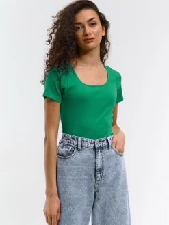 GATE Klasyczna koszulka z żebrowanej dzianiny| Koszulki I Topy·Koszulki