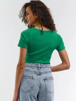 GATE Klasyczna koszulka z żebrowanej dzianiny| Koszulki I Topy·Koszulki