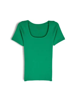 GATE Klasyczna koszulka z żebrowanej dzianiny| Koszulki I Topy·Koszulki