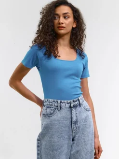 GATE Klasyczna koszulka z żebrowanej dzianiny| Koszulki I Topy·Koszulki