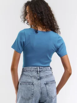 GATE Klasyczna koszulka z żebrowanej dzianiny| Koszulki I Topy·Koszulki