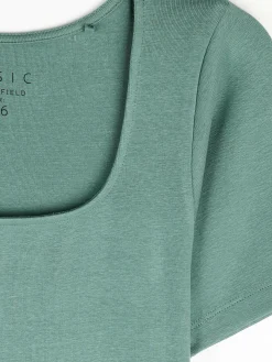 GATE Klasyczna koszulka z żebrowanej dzianiny| Koszulki I Topy·Koszulki