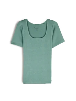 GATE Klasyczna koszulka z żebrowanej dzianiny| Koszulki I Topy·Koszulki