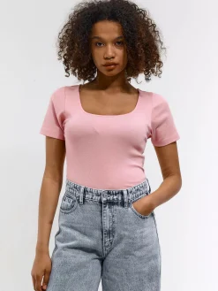 GATE Klasyczna koszulka z żebrowanej dzianiny| Koszulki I Topy·Koszulki