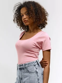 GATE Klasyczna koszulka z żebrowanej dzianiny| Koszulki I Topy·Koszulki