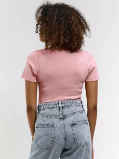 GATE Klasyczna koszulka z żebrowanej dzianiny| Koszulki I Topy·Koszulki