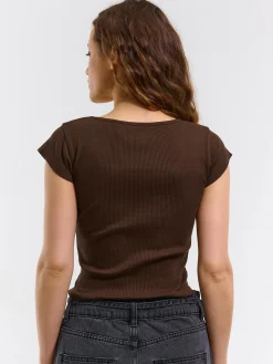 GATE Klasyczna koszulka z żebrowanej dzianiny| Koszulki I Topy·Koszulki