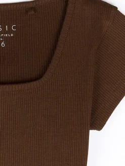 GATE Klasyczna koszulka z żebrowanej dzianiny| Koszulki I Topy·Koszulki