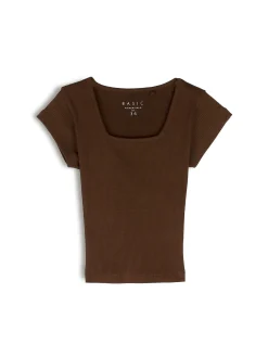 GATE Klasyczna koszulka z żebrowanej dzianiny| Koszulki I Topy·Koszulki