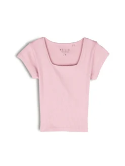 GATE Klasyczna koszulka z żebrowanej dzianiny| Koszulki I Topy·Koszulki