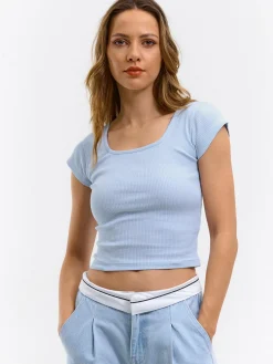 GATE Klasyczna koszulka z żebrowanej dzianiny| Koszulki I Topy·Koszulki