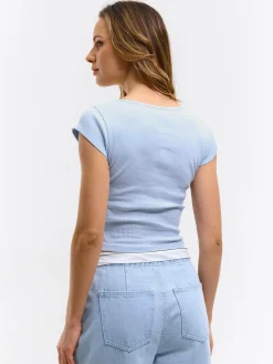 GATE Klasyczna koszulka z żebrowanej dzianiny| Koszulki I Topy·Koszulki