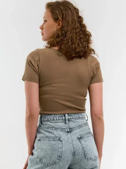 GATE Klasyczna koszulka z żebrowanej dzianiny| Koszulki I Topy·Koszulki