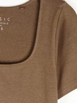 GATE Klasyczna koszulka z żebrowanej dzianiny| Koszulki I Topy·Koszulki