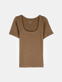 GATE Klasyczna koszulka z żebrowanej dzianiny| Koszulki I Topy·Koszulki