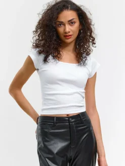 GATE Klasyczna koszulka z żebrowanej dzianiny| Koszulki I Topy·Koszulki