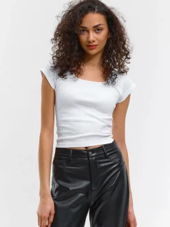 GATE Klasyczna koszulka z żebrowanej dzianiny| Koszulki I Topy·Koszulki