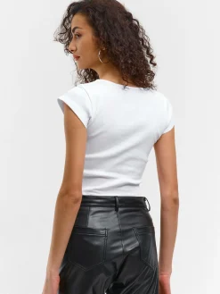 GATE Klasyczna koszulka z żebrowanej dzianiny| Koszulki I Topy·Koszulki