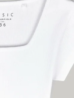 GATE Klasyczna koszulka z żebrowanej dzianiny| Koszulki I Topy·Koszulki