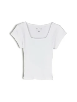 GATE Klasyczna koszulka z żebrowanej dzianiny| Koszulki I Topy·Koszulki