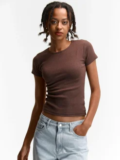 GATE Klasyczna koszulka z żebrowanej dzianiny| Koszulki I Topy·Koszulki