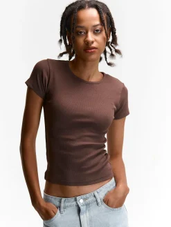 GATE Klasyczna koszulka z żebrowanej dzianiny| Koszulki I Topy·Koszulki