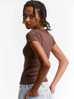 GATE Klasyczna koszulka z żebrowanej dzianiny| Koszulki I Topy·Koszulki