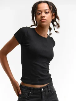 GATE Klasyczna koszulka z żebrowanej dzianiny| Koszulki I Topy·Koszulki