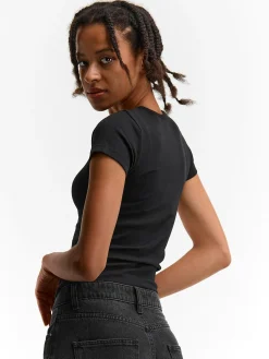 GATE Klasyczna koszulka z żebrowanej dzianiny| Koszulki I Topy·Koszulki