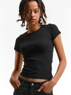 GATE Klasyczna koszulka z żebrowanej dzianiny| Koszulki I Topy·Koszulki