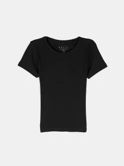 GATE Klasyczna koszulka z żebrowanej dzianiny| Koszulki I Topy·Koszulki