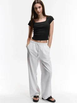 GATE Klasyczna koszulka z żebrowanej dzianiny| Koszulki I Topy·Koszulki