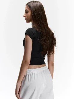 GATE Klasyczna koszulka z żebrowanej dzianiny| Koszulki I Topy·Koszulki