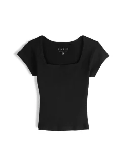 GATE Klasyczna koszulka z żebrowanej dzianiny| Koszulki I Topy·Koszulki