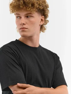 GATE Klasyczna koszulka z żebrowanej dzianiny| Koszulki·Koszulki ☀️|Koszulki·Basic Koszulki I Podkoszulki