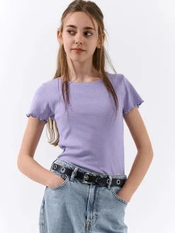 GATE Klasyczna koszulka z żebrowanej dzianiny|Dzieci Dziewczynki·Koszulki I Topy