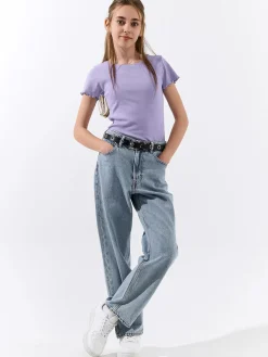 GATE Klasyczna koszulka z żebrowanej dzianiny|Dzieci Dziewczynki·Koszulki I Topy