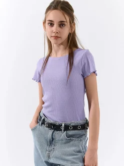 GATE Klasyczna koszulka z żebrowanej dzianiny|Dzieci Dziewczynki·Koszulki I Topy