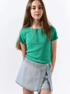 GATE Klasyczna koszulka z żebrowanej dzianiny|Dzieci Dziewczynki·Koszulki I Topy