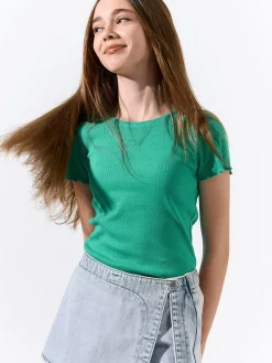 GATE Klasyczna koszulka z żebrowanej dzianiny|Dzieci Dziewczynki·Koszulki I Topy