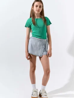 GATE Klasyczna koszulka z żebrowanej dzianiny|Dzieci Dziewczynki·Koszulki I Topy