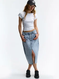 GATE Klasyczna koszulka z żebrowanej dzianiny| Koszulki I Topy·Koszulki