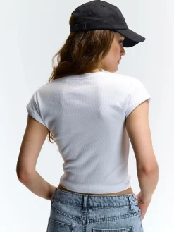 GATE Klasyczna koszulka z żebrowanej dzianiny| Koszulki I Topy·Koszulki