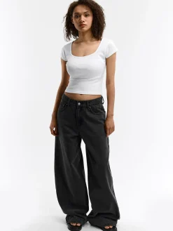 GATE Klasyczna koszulka z żebrowanej dzianiny| Koszulki I Topy·Koszulki