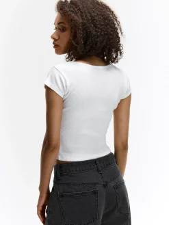 GATE Klasyczna koszulka z żebrowanej dzianiny| Koszulki I Topy·Koszulki